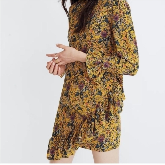 Madewell x Karen Walker Loretta 100% Silk Floral Ruffle Mini Dress - Size 14 - Picture 2 of 16